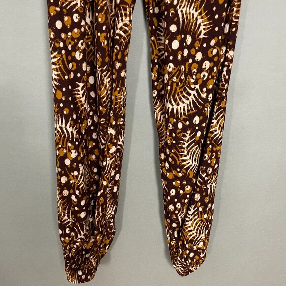 Batik Lounge Pants Brown Abstract Pattern Stretch Waist Ankles Boho Hippie - Picture 6 of 12
